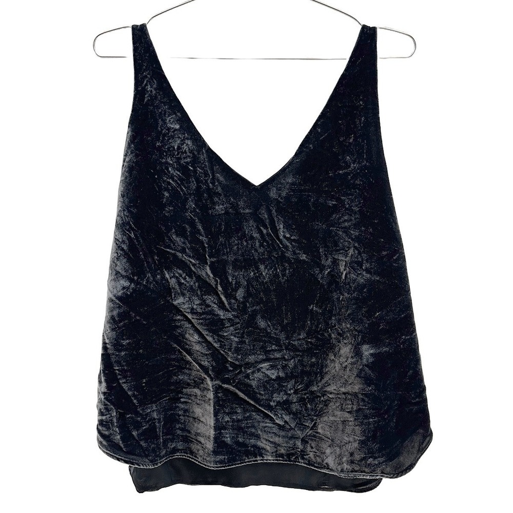 LOFT Velour / Velvet V-neck Tank Top • XL • dark gray • chic whimsigoth indie